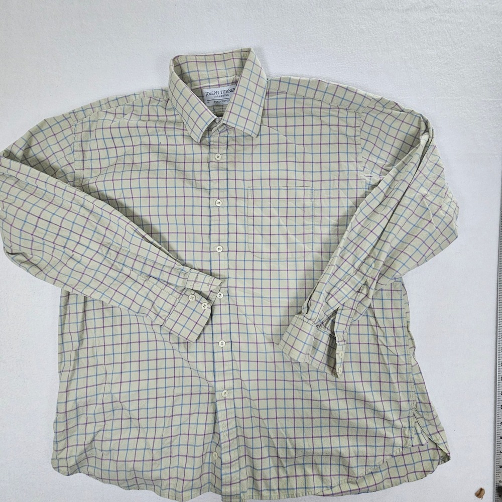 Joseph Turner Yorkshire Mens 18 37R Pure Cotton Tattersall Check Shirt Green L/S
